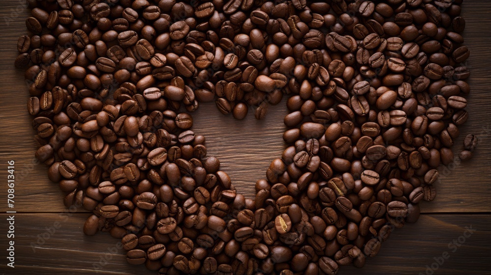 Poster coffee beans arranged in a circular pattern, evoking unity and wholeness