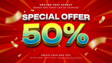 Vector Editable 3D gold blue yellow text effect. Special offer discount promotion sale graphic style on red background