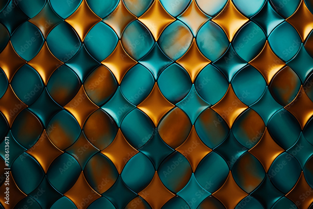 Fototapete old blue roof tiles background .python skin texture. green python skin. an animated background.