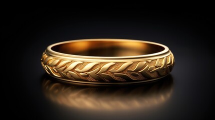 Indian design through a visually striking composition featuring a gold bangle isolated on a black background, portraying the elegance and craftsmanship of the cultural jewelry.