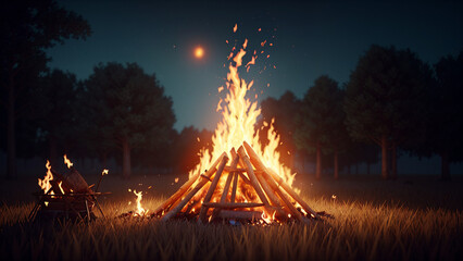 bonfire in the middle of a field