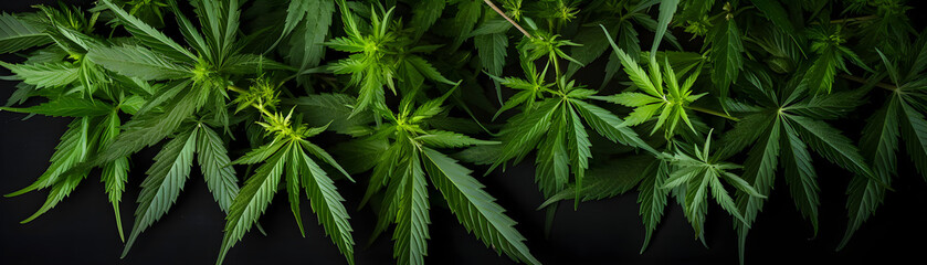 Raw flower plant herbal medicnie canabis leaves green marijuana banner background - obrazy, fototapety, plakaty
