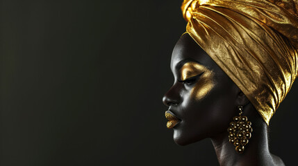 Golden Elegance: Portrait of a Woman with Shimmering Headscarf