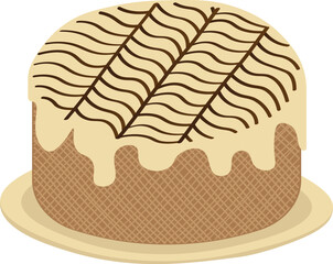 Traditional Hungarian Esterhazy cake on plate drawing. Hungarian walnut cake dessert vector icon illustration.