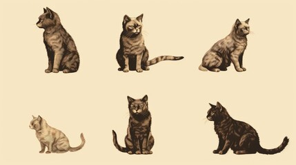Obraz premium Vintage style cat clip art in sepia tones