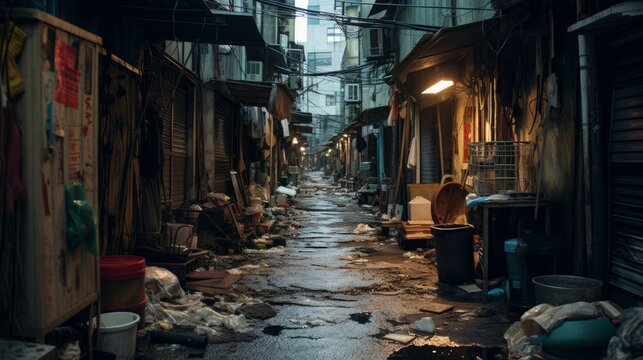 Visual pollution from a cluttered and disorganized alleyway