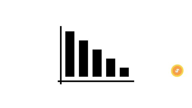 animation of a declining financial graph with a gold coin symbol. financial crisis, economic decline