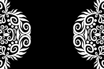 Beautiful frame white flowers line art pattern of indonesian culture traditional tenun batik ethnic dayak ornament