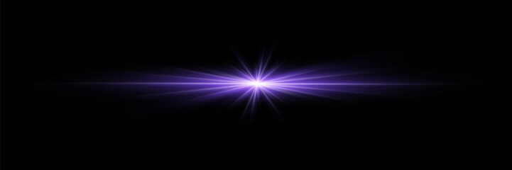 Purple lens flares pack. Laser beams, horizontal light rays. Beautiful light flares. Glowing streaks on dark background.