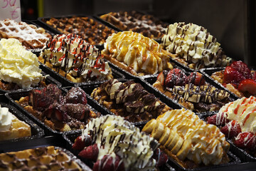 Assorted Gourmet Belgian Waffles Display - Belgium