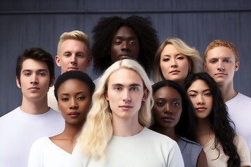 Diverse group of young people looking into camera