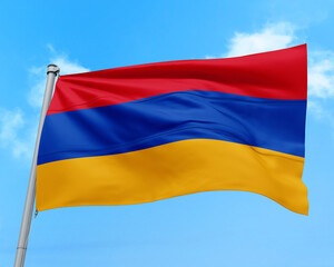 Armenia flag fluttering in the wind on sky.