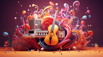 Fototapeta premium music 3d illustration. generative ai