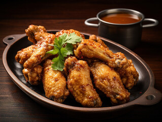 A mouthwatering display of perfectly cooked, golden-brown chicken wings served on a tray.