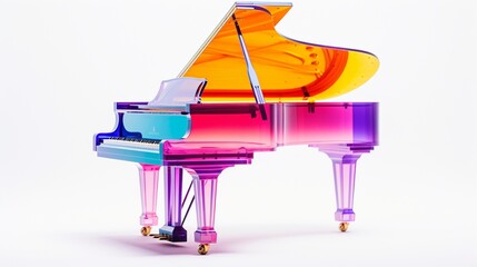 a sharp and clear photograph of an isolated, colorful piano against a pure white background.