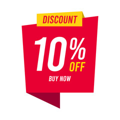 Discounts 10 percent off. Red template on white background. Vector illustration