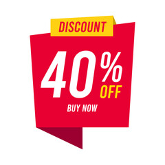 Discounts 40 percent off. Red template on white background. Vector illustration