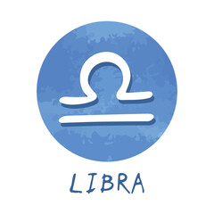 Hand drawn libra zodiac sign in round frame Astrology doodle clipart Element for design