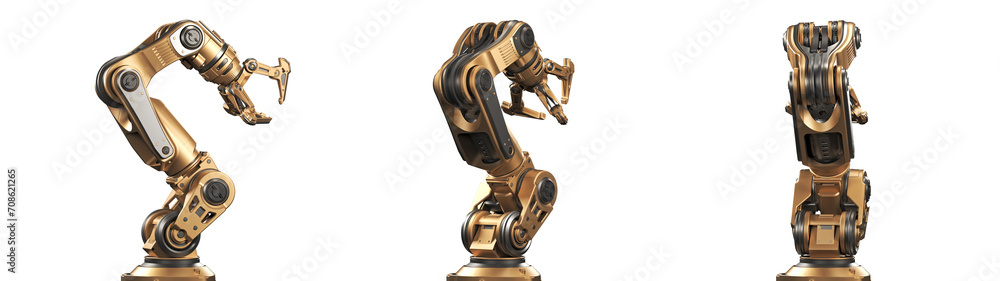 Aufkleber robotic arm or yellow mechanical hand computing different movements. industrial robot manipulator. f