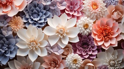 Pastel-colored paper flowers expertly arranged to provide a gorgeous setting, Generative AI.