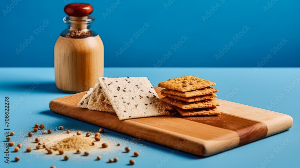 Poster a rustic tableau unfolds as saltine crackers delicately sprawl across a table, showcasing their simp