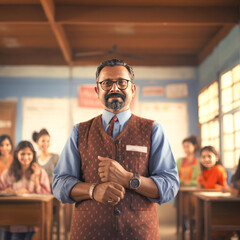 Obraz premium indian teacher standing confidently at class room
