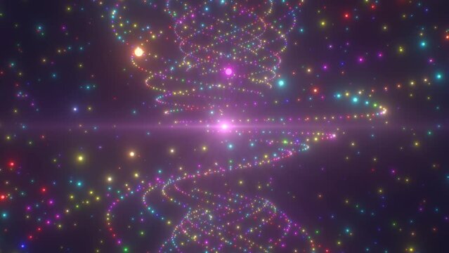 Twisty Rainbow Colored Glow Sparkling Waves Floating In Outer Space - 4K Seamless VJ Loop Motion Background Animation