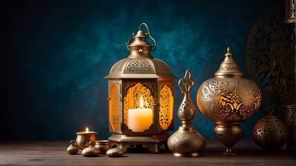 Arabic Lantern with Burning Candle