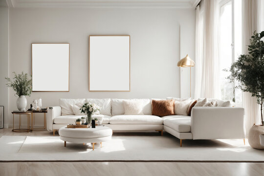 A modern living area with clean white walls frames a blank canvas. As you create your own interior design with a Scandinavian influence and a gorgeous artwork on show, picture the possibilities. 