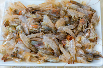 Shrimp shells and heads in fine detail