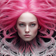 Pink fractal hair on a woman.