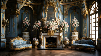 Opulent baroque-style bedroom with ornate decor, perfect for high-end projects