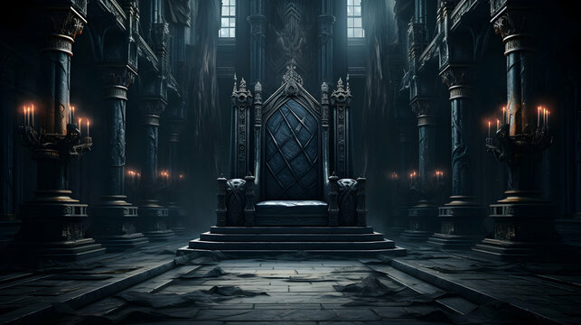 Majestic Gothic Dark Fantasy Castle Hall With Throne And Torches, Perfect For Fantasy Settings