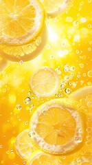 Lemonade Luminescence: A Lemonade Yellow Background with Sparkling Bubbles and Fresh Citrus, Infusing Energy
