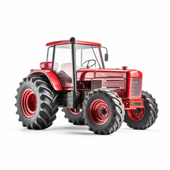 Red color tractor on white background.