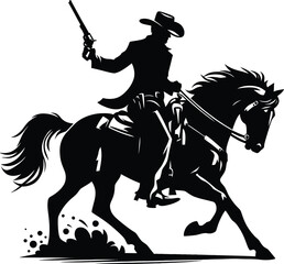 Cowboy Riding On A Horse Logo Monochrome Design Style