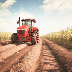 tractor at sugarcane agriculture field - obrazy, fototapety, plakaty