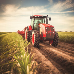 tractor at sugarcane agriculture field