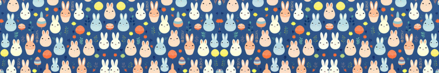 Cute Easter banner pattern design with funny cartoon characters of bunnies