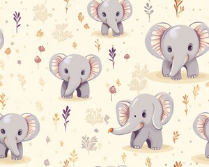 Elephants on a Background with Hearts