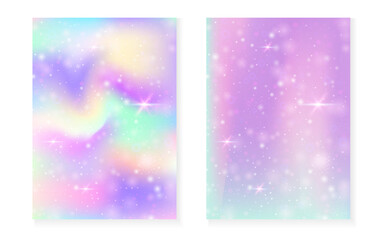 Unicorn background with kawaii magic gradient. Princess rainbow hologram.