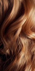 Naklejka premium Coloriertes Haar in blonden und rötlichen Farbton mit Strähnen und Wellen für Perücken und für Färbemittel Nahaufnahme