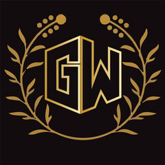 GW letter branding logo design with a leaf..
