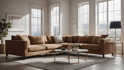 Fototapeta premium A light brown living room