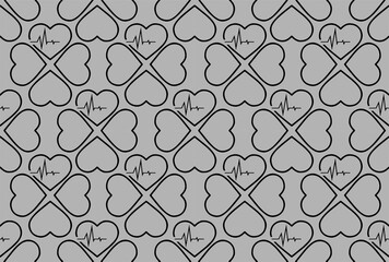 simple seamless pattern of black hearts on a gray background, texture, design