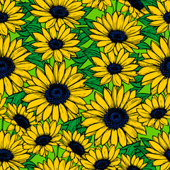 seamless pattern of large yellow flowers, repeating design, texture, background