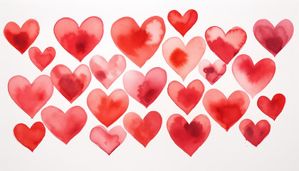 Red watercolor hearts on top of white background