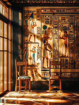 Peinture murale &eacute;gyptienne avec dessin d'un pharaon