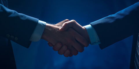 Geschäftsleute Händeschütteln erfolgreiche Partnerschaft als Querformat für Banner, ai generativ 