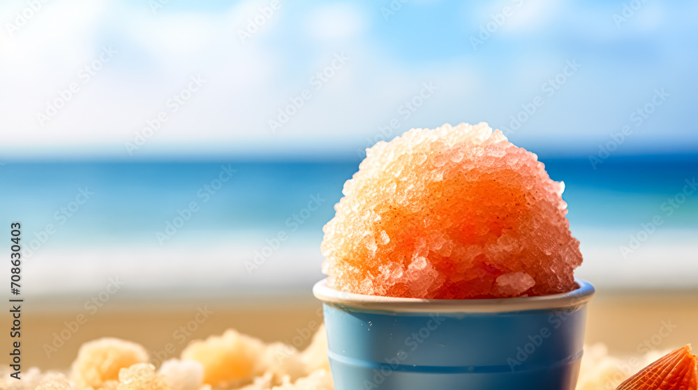 Aufkleber chill vibes by the beach. frozen ice adorned with colorful fruits in a cup, creating a refreshing an